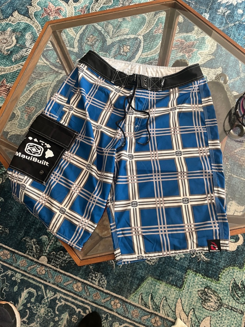 Maui Built Blue Plaid Men’s Swim Board Shorts